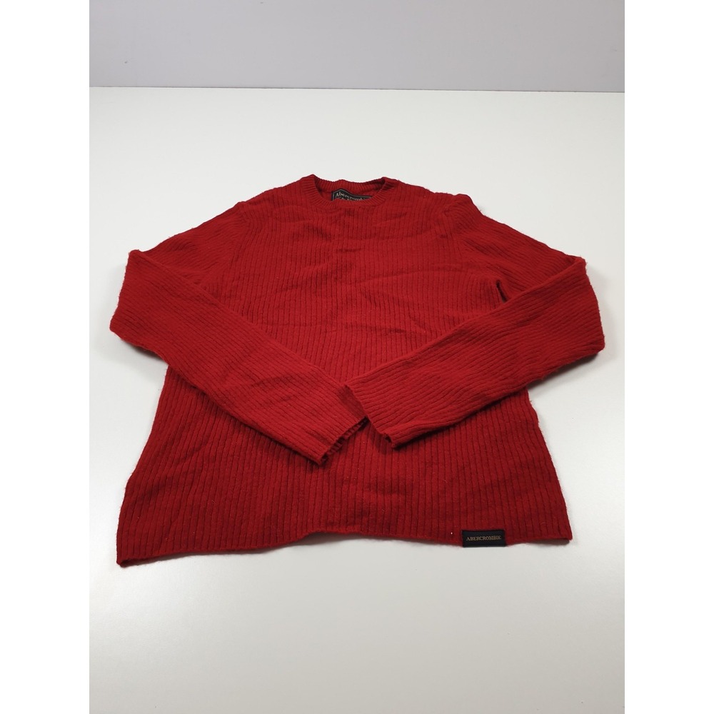 Abercrombie & Fitch Sweater Youth XL Red Ribbed Lambswool Crewneck Soft